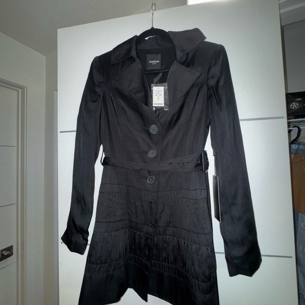 Bebe Sleek Black Trench Coat